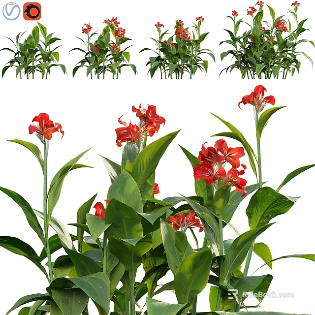 Decorative Ornament Set With Red Flowers And Green Leaves For Home Tabletop Decoration 3d model 