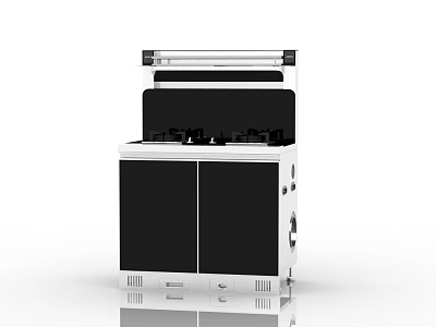 Sleek Black And White Kitchen Appliance With Integrated Hob Range Hood And Storage Cabinets 3d model