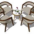 Modern Table Chair Set With Round Table Wooden Frame Comfortable Light Colored Seats 3d model