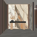 Modern Foyer Hallway Design With Wooden Panel Walls Marble Accent And Black Console Table