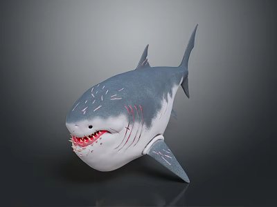 Realistic 3D Shark Model With Sharp Teeth Open Mouth And Gray Blue Body 3d model