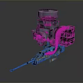 Mechanical Military Weapon Featuring Barrel Ammunition Chain Top Turret And Control Panel With Red Green Lights