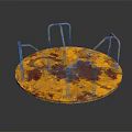 Rusty Metal Playground Spinning Platform With Yellow Rusted Surface And Metal Bars