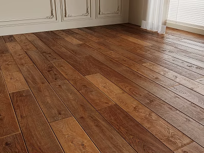 Warm Brown Solid Wood Floor With Natural Grain And Plank Design In Room Interior 3d model