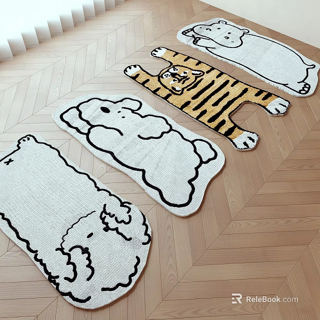 Animal Shaped Rugs For Home Decor On Wooden Floor 3d model 