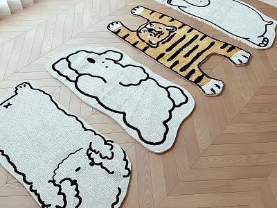 Animal Shaped Rugs For Home Decor On Wooden Floor 3d model