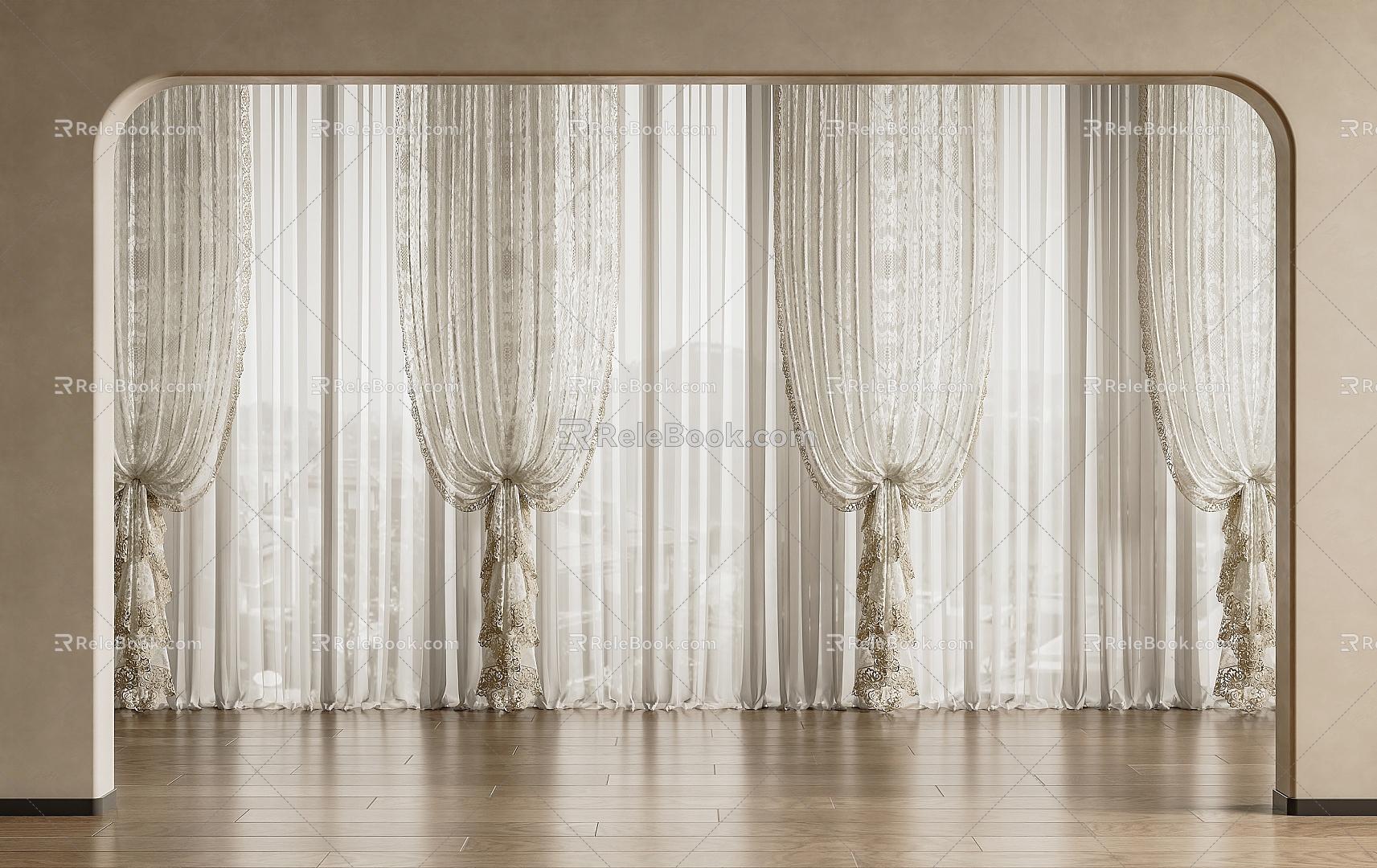 French Curtain Gauze Curtain Pleated Fabric Curtain Printed Gauze Curtain Fabric Curtain 3d model