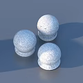 Three White Stone Decorative Spheres with Textured Surface and Base on Gray Background 3d model