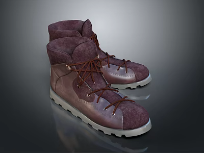 Brown High Top Casual Boots with Leather Suede Upper and White Sole for Daily Wear 3d model