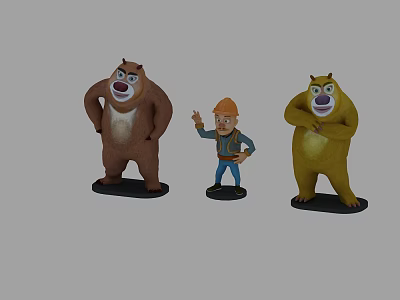 Cute Two Bears And One Human Character Action Figures With Different Poses 3d model