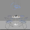 Transparent Acrylic Chairs With White Round Dining Table And Hanging Blue Neon Light