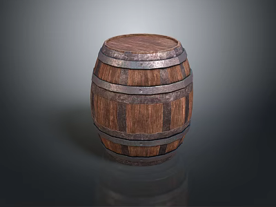 Traditional Wooden Barrel With Metal Hoops And Rustic Surface Texture 3d model
