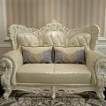 Classic White Carved Sofa Set With Patterned Pillows And Ornate Round Rug 3d model