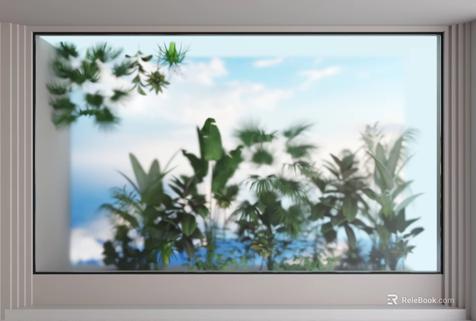 Scenic Feature Wall Decorated With Lush Green Plants Blue Sky And White Clouds 3d model 