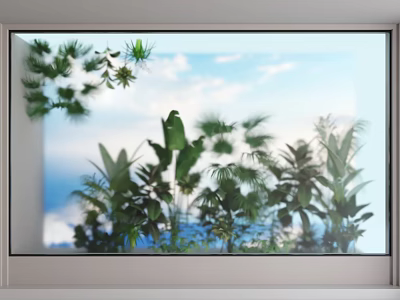 Scenic Feature Wall Decorated With Lush Green Plants Blue Sky And White Clouds 3d model