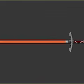 Red Blade Sword With Silver Hilt Guard And Reflective Surface On Gray Background