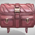 Burgundy Leather Bag With Double Front Pockets Metal Buckles And Shoulder Straps