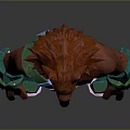 3D Werewolf Character Model With Red Fur Green Straps Blue Pants And Green Shoes