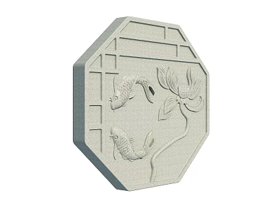 Intricate Stone Carving With Octagonal Shape Fish And Lotus Design 3d model