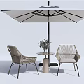 Stylish Outdoor Rattan Table and Chairs Set With Umbrella and Small Plant