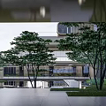 Modern Garden Landscape Design with Contemporary Architecture Lush Trees and Green Lawn