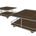 Modern Metal Coffee Table With Two Tier Design And Rolling Wheels 3d model