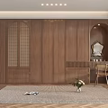 Elegant Wooden Wardrobe with Dressing Table Mirror and Chair in Modern Interior