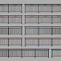 Various Modern Railing Designs Featuring Metal Frames and Wooden Rail Tops 3d model