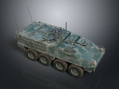 Green Military Armored Vehicle with Six Wheels Camouflage and Weapon System 3d model