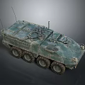Green Military Armored Vehicle with Six Wheels Camouflage and Weapon System