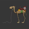 Cartoon Camel Game Character with Red Saddle Green Belt and Spiral Decoration in Animated Style
