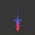 Vibrant Reptile Lizard with Pink and Blue Shiny Skin Crawling on Dark Surface