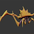 Yellow Spiked Fantasy Creature With Sharp Legs And Horned Head 3d model
