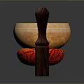 Decorative Ornament Set with Golden Singing Bowl Red Cushion and Wooden Mallet
