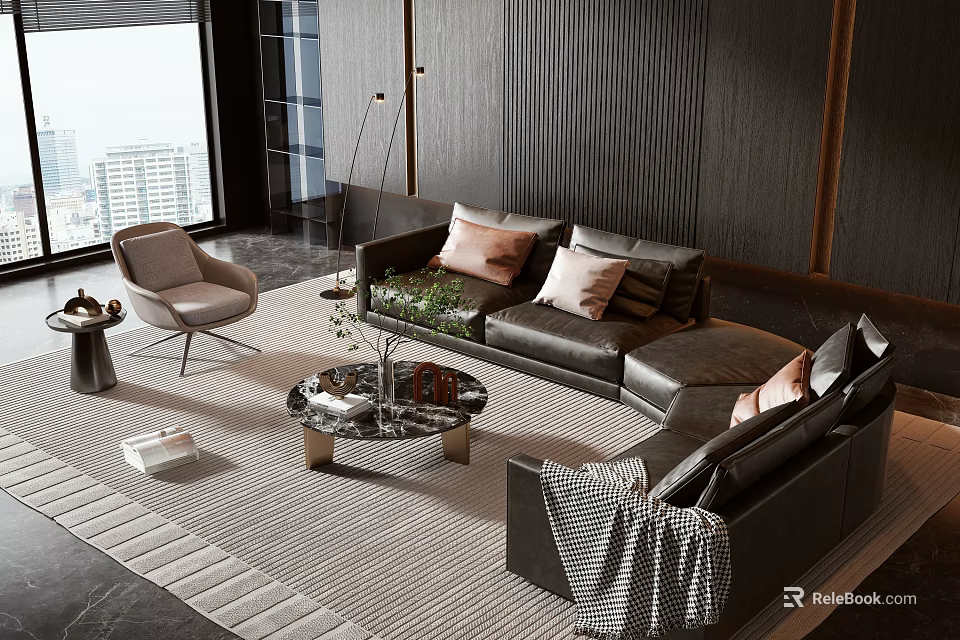 Elegant Modern Bedroom Interior With Luxury Double Bed And Floor To Ceiling Windows 3d model 
