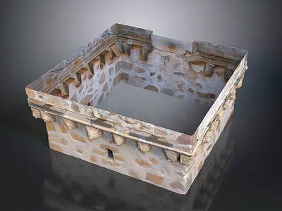 Wooden And Stone Crafted Square Decorative Container With Intricate Carved Edges 3d model