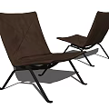 Two Brown Leather Leisure Chairs With Black Metal Frames And Modern Minimalist Design