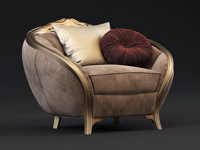 Luxurious Single Sofa With Gold Trim And Maroon Velvet Pillow 3d model