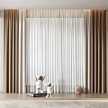 Modern Beige And White Curtains With Sheer Linen Panels And Window Sill Decorations