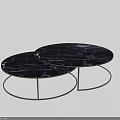 Modern Two Round Coffee Tables With Black Marble Top And Metal Base 3d model