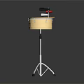Professional Golden Double Drums Set On Silver Stand With Transparent Heads And Wooden Drumsticks