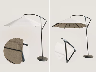 Outdoor Adjustable Patio Umbrella With White And Brown Canopy And Sturdy Metal Frame 3d model