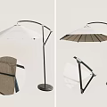 Outdoor Adjustable Patio Umbrella With White And Brown Canopy And Sturdy Metal Frame