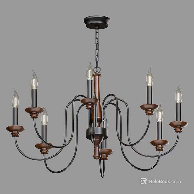 Vintage Style Metal Chandelier With Multiple Black And Brown Arms And Bulbs 3d model 