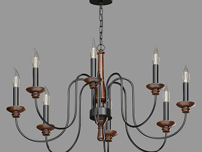 Vintage Style Metal Chandelier With Multiple Black And Brown Arms And Bulbs 3d model