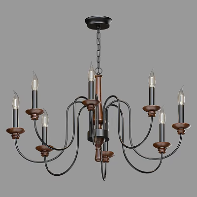 Vintage Style Metal Chandelier With Multiple Black And Brown Arms And Bulbs 3d model