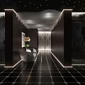 Luxurious Hotel Corridor With Black Tiled Floor Starry Ceiling LED Lighting And Art Installation