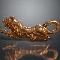 Artistic Wooden Stone Tiger Sculpture Featuring Intricate Details and Shiny Golden Surface