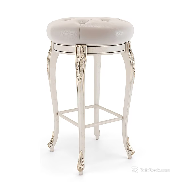 Elegant Bar Stool With Upholstered Seat Leaf Carvings And Curved Legs For Home Bar 3d model 