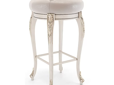 Elegant Bar Stool With Upholstered Seat Leaf Carvings And Curved Legs For Home Bar 3d model